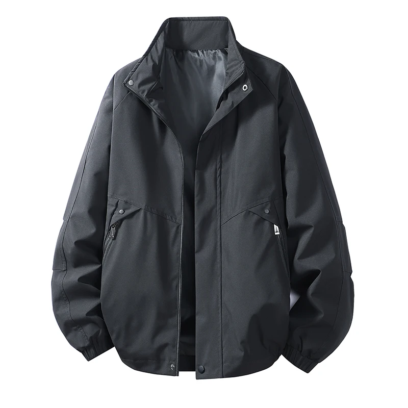 

Классическая рабочая куртка свободного кроя с длинными рукавами на молнии, мужская модная верхняя одежда с воротником-стойкой, уличный стиль, полиэстер
