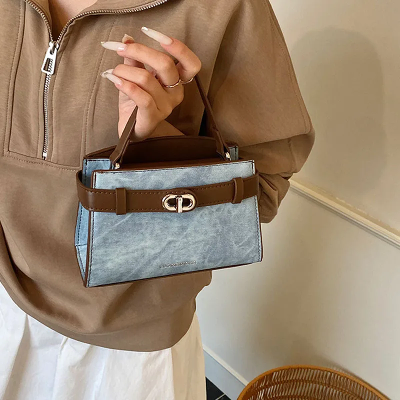 

Korean Style Light Luxury Contrasting Color Handbag Fashion Commuting Bag Women'S Shoulder Bag Mini Kelly Bag Crossbody Bag