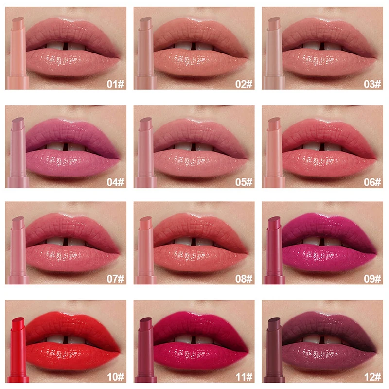 12-color moisturizing lipstick pen press-type lip protection lipstick 2in1 hydrating, nourishing and long-lasting lipstick