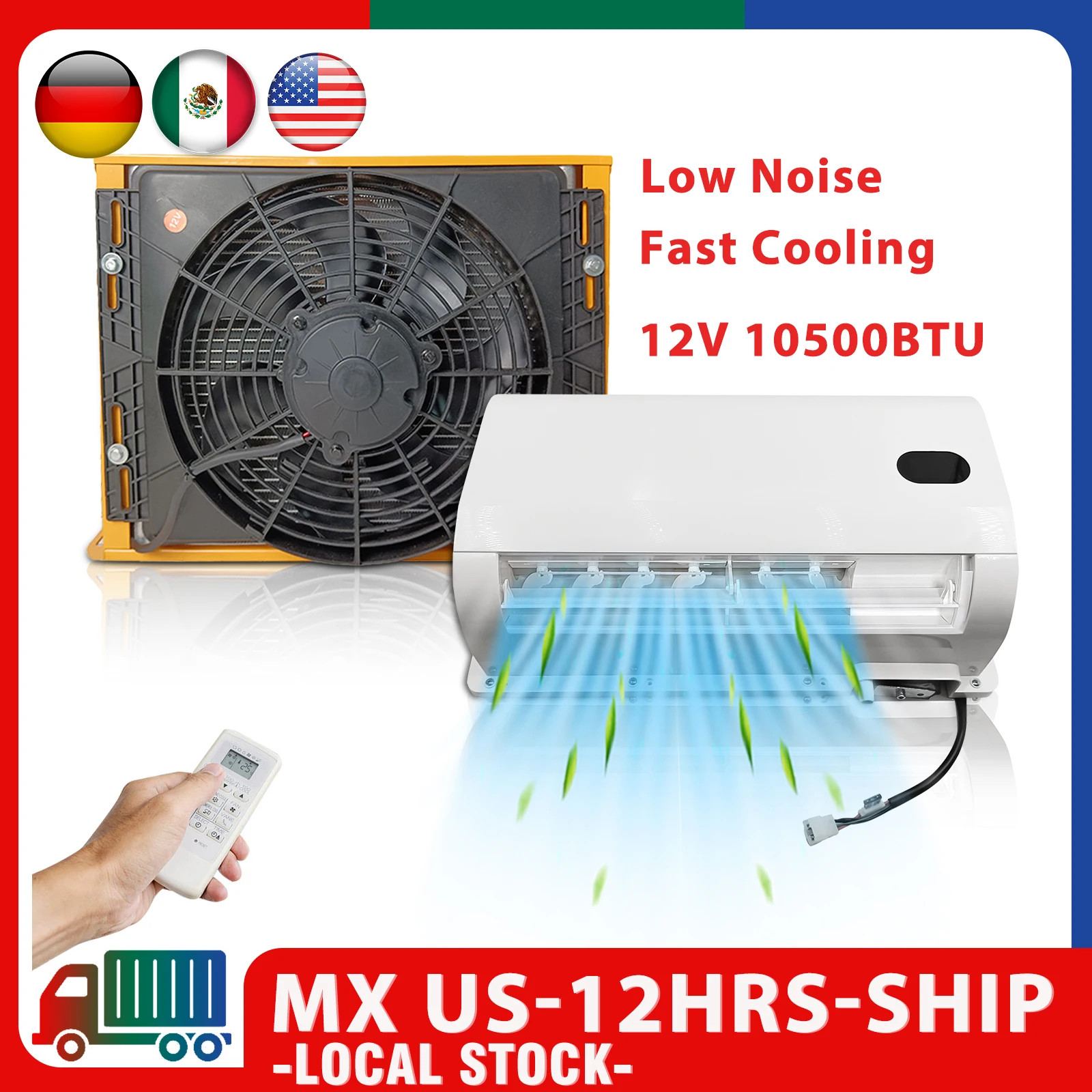 

Treeligo 1 Set 12V Electric Split Air Conditioner Fast Cooling High Efficiency Parking A/C Cool System for Semi Truck Grader RV