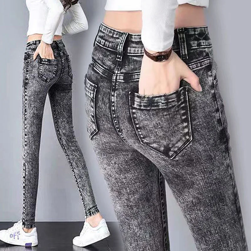 2025 New Spring Winter Women Denim Pants Fashion Snowflake color Jeans Wide-Leg Pants Female Tide High Waist Pants