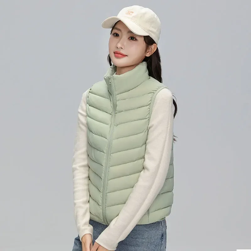 Gilet da donna pop in piumino d'anatra di qualità eccellente, morbido tessuto opaco, gilet ultraleggero, giacca senza maniche portatile, cappotto autunno inverno, alta qualità
