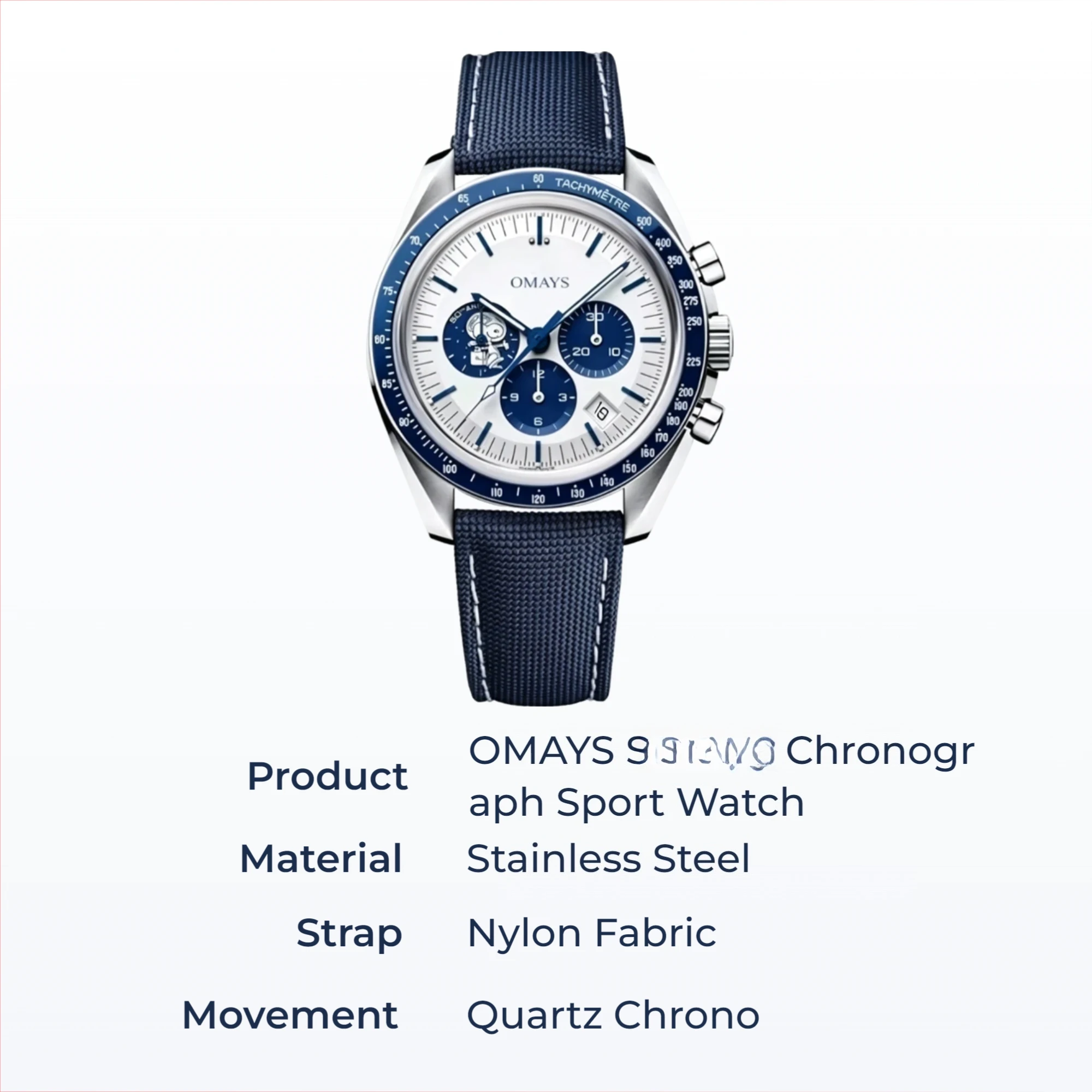 

2026OMAYS Men's Chronograph Watch, 50th Anniversary Edition, Blue Nylon Strap Quartz Sport Wristwatch