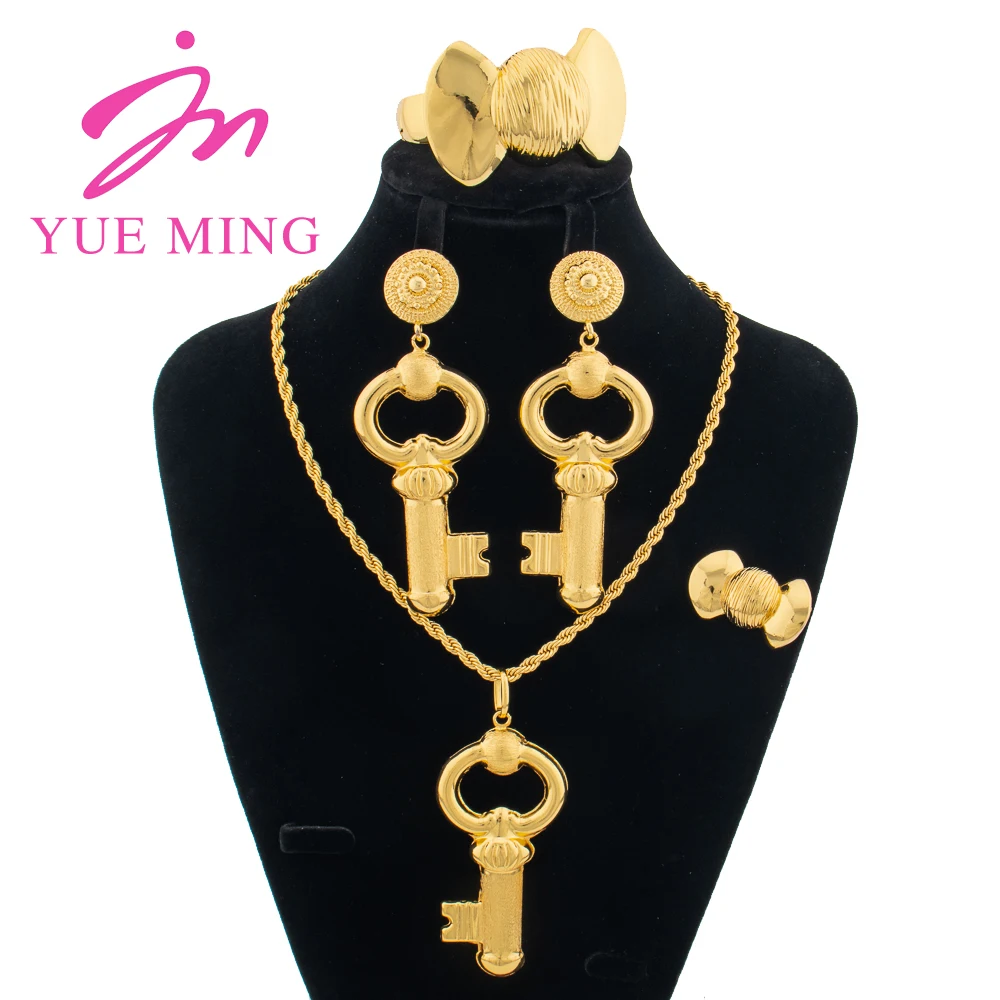 

YM Key Jewelry Sets for Women Luxury Jewellry Bridal Party Gold Color Necklace Drop Earrings Charm Bracelet Ring Birthday Gifts