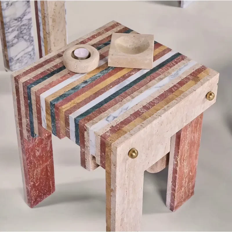 Natural Beige Travertine Bedside Table Natural Stone Nightstand for Luxury Bedroom Furniture