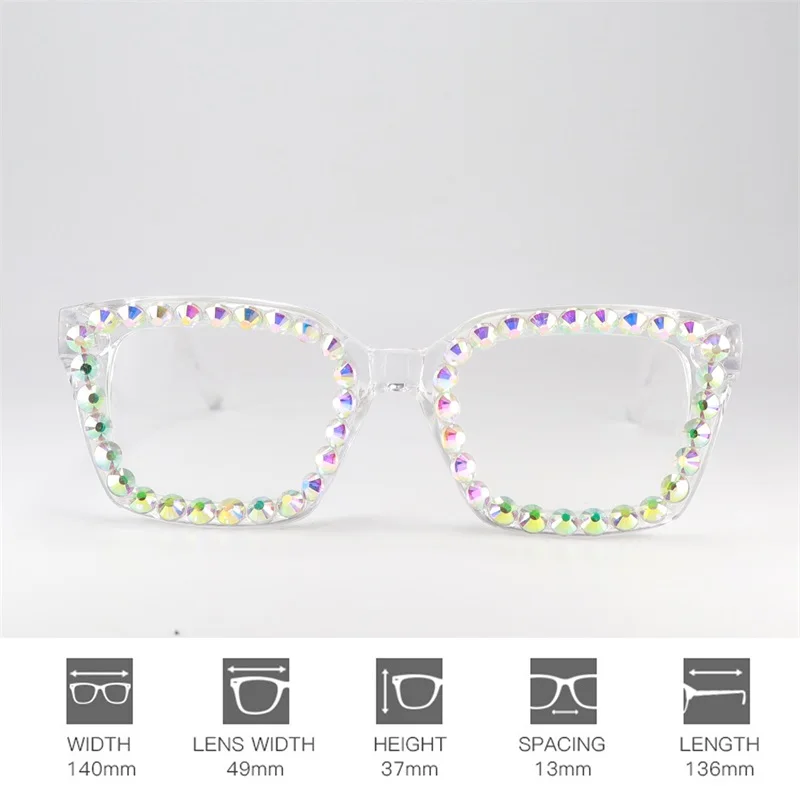 Fashion Transparent Reading Glasses For Women Anti Blue Rhinestone Decoration Presbyopia Eyeglasses Diopter From +100 To +350