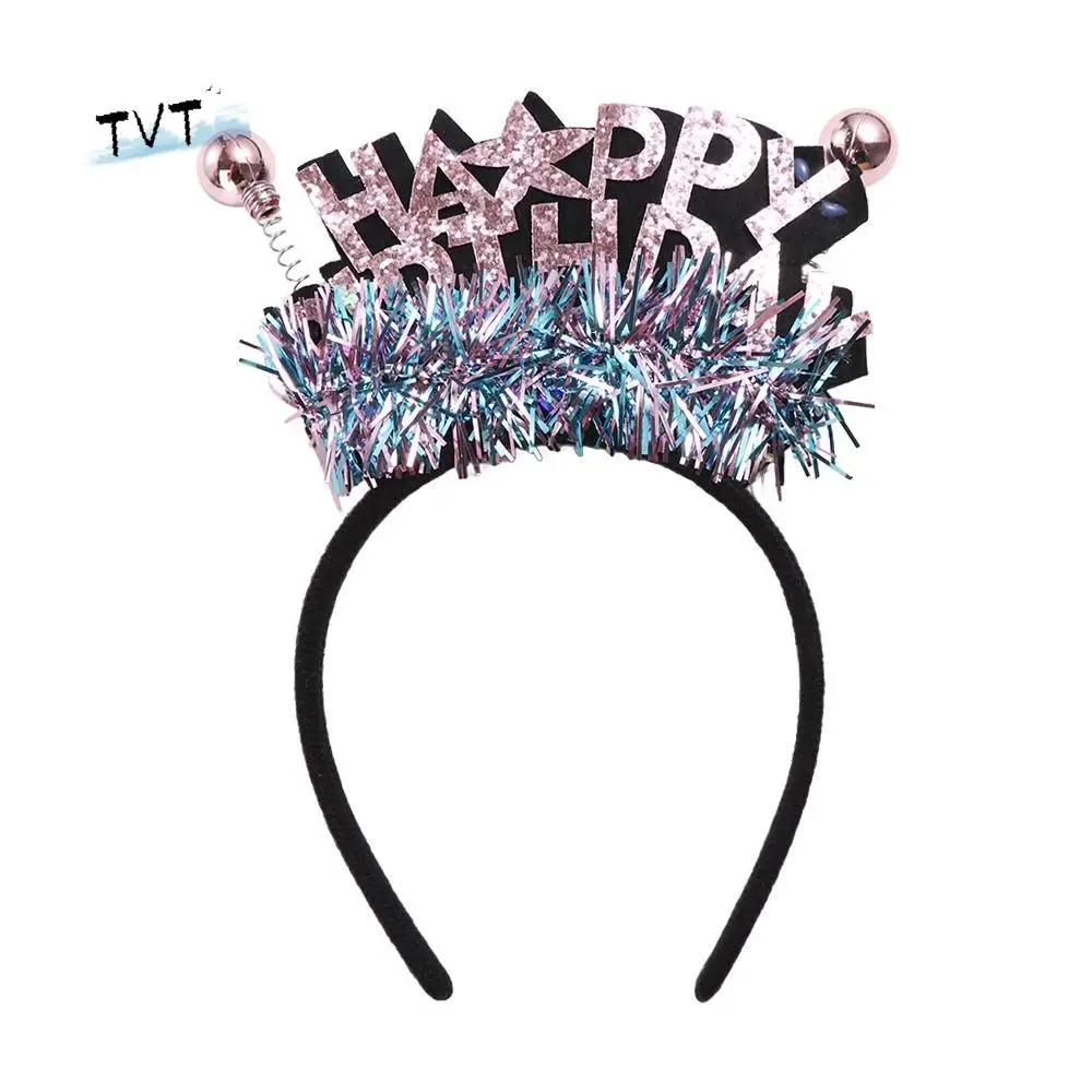 Carta feliz aniversário bandana bola de plástico brilhante led luz argola de cabelo estilo coreano presente de aniversário crianças faixas de cabelo