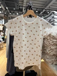 Little Bear Bow Print Slim T-shirts Women Round Neck Cotton Short Sleeve Tees Top Casual Vintage Sweet Cute Summer T Shirt Y2k