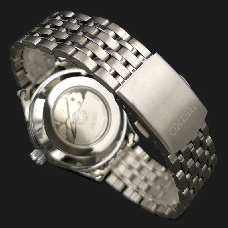 ساعة سيكو الأوتوماتيكية ذات الحركة الميكانيكية ذات الإصدار المحدود بحزام من الفولاذ المقاوم للصدأ كاجوال عصرية للرجال بتقويم متعدد الوظائف