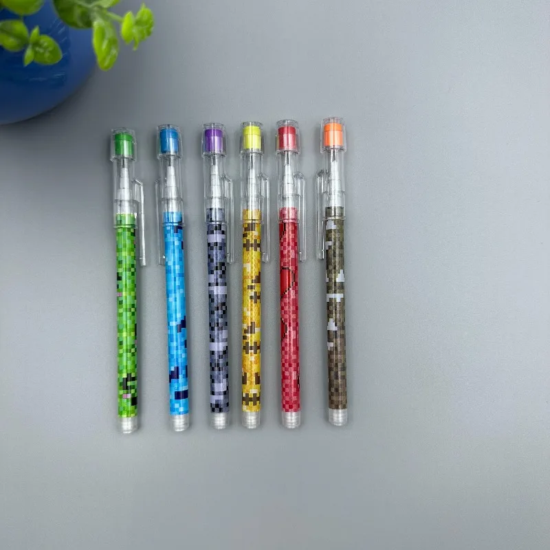 12-teiliges Set Bleistifte mit zufälligen Farben und Pixel-Mustern, Cartoon-Bleistifte, Schülerpreis-Bleistifte, Bleistifte mit Radiergummi, Schreibwarenbedarf, Lern- und Geschenkartikel – Detail 6