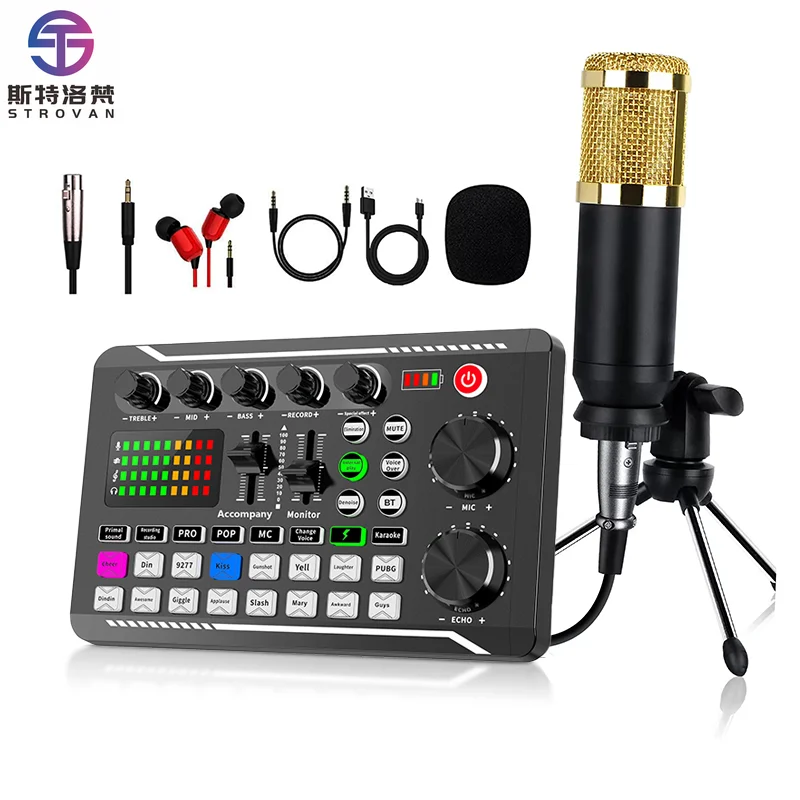 

Full Kit DJ Beginners Studio Sound Card with Microphone Podcast Equipment Bundle Kit Bm 800 Condenser Microphone Sound Card