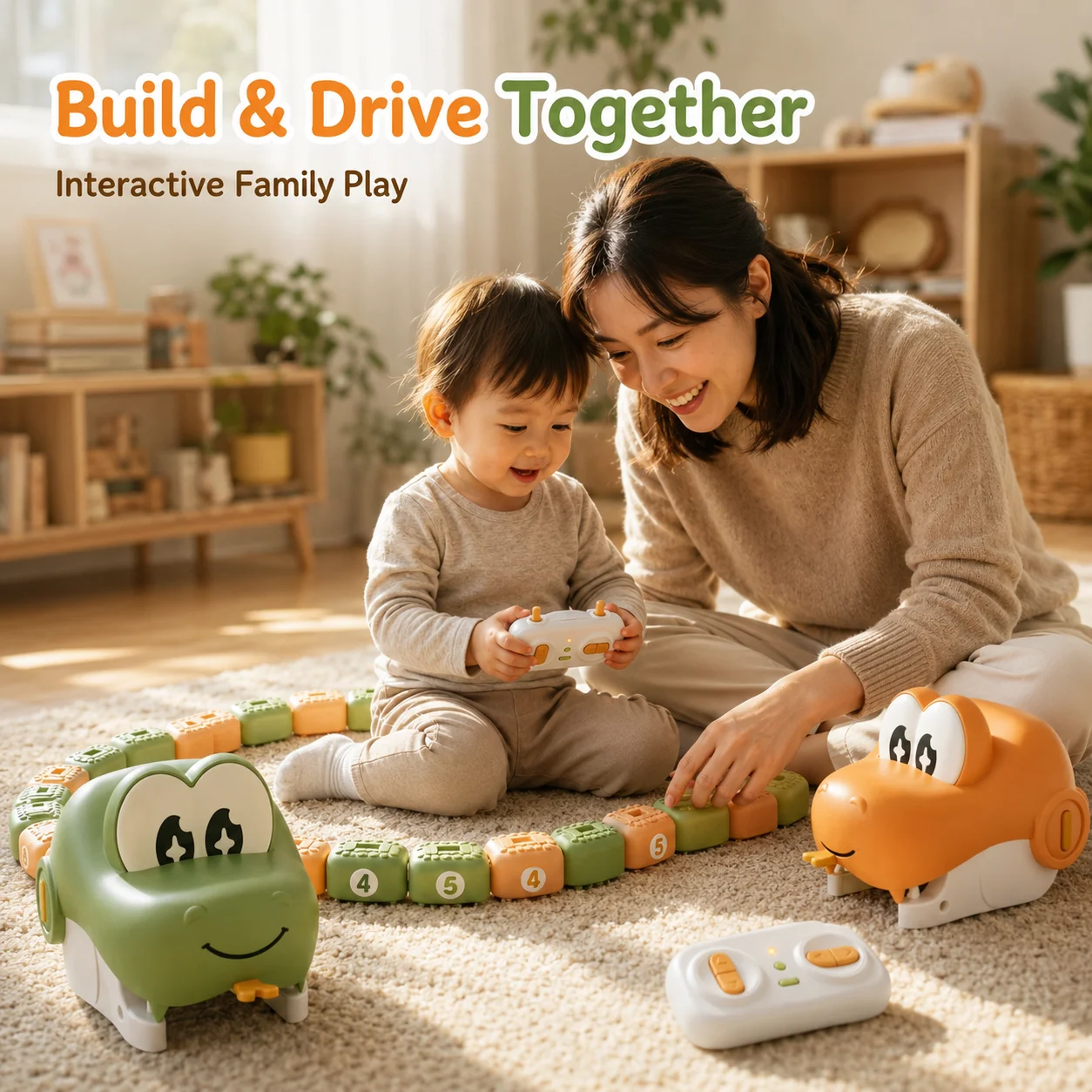 Remote Control Snake Toy for Kids, Rechargeable Buildable Snake Track Game with Puzzle Blocks, Interactive Learning Toy for Boys