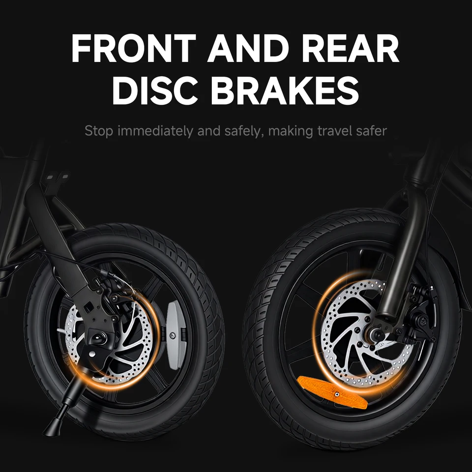 HEZZO T8PRO Foldable Electric Bike for Adults 48V 500W Peak 750W Brushless Motor 16Inch Carbon Steel E-Bike 7.8Ah Lithium Battery Max 25KM/H 30-35KM Range Dual Disc Brake 499Wh 21Miles LED Headlight Commuter Folding E Bicycle image 9