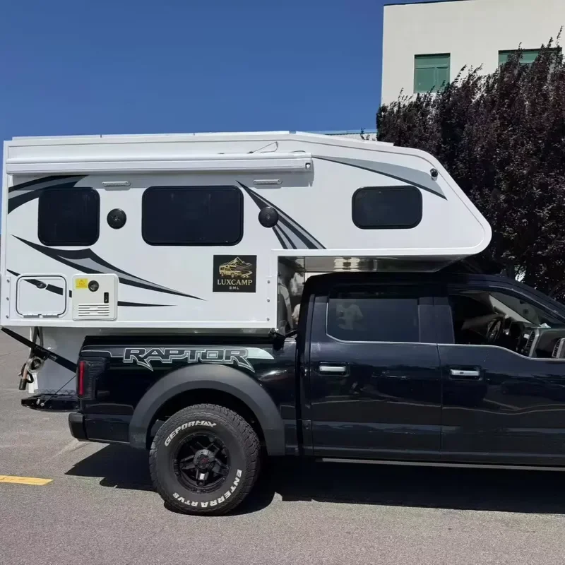 4X4 Slide-In Pick-Up Truck Camper with Foldable Roof Lightweight Overland Trailer Rooftop Awning Tent for Outdoor Camping
