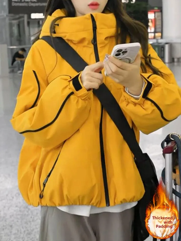 

Fashionable Thickened Hooded Jacket Cotton Coat Women's Autumn Winter New Style Anti-Aging Elegance Thickened Cotton Jacket