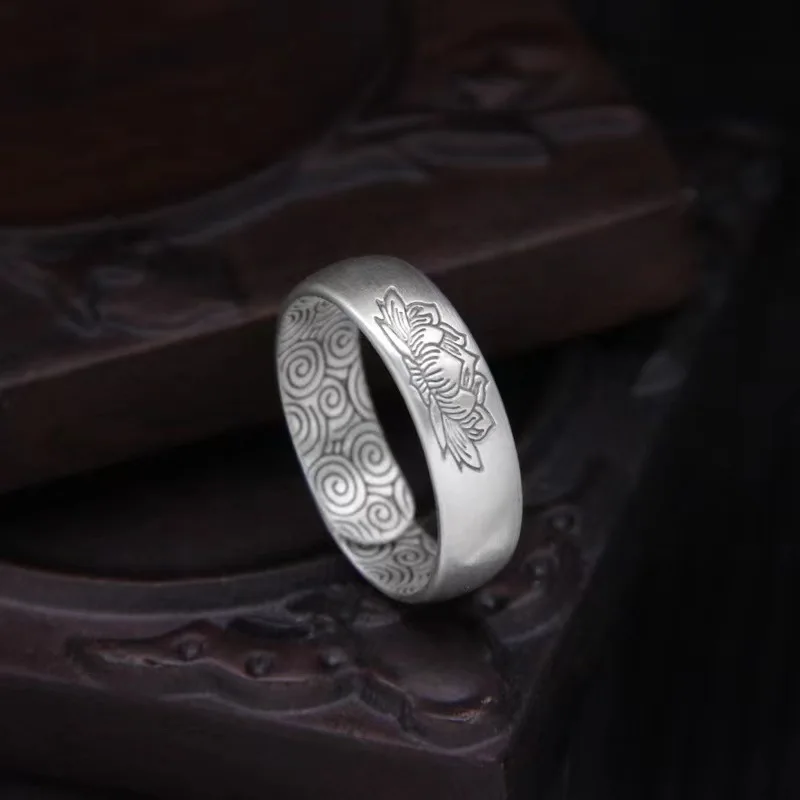 Buyee 925 Sterling Silver Flower Ring Finger Elegant Lotus Pattern Open Ring for Woman Men Fashion Ethnic Fine Jewelry Circle