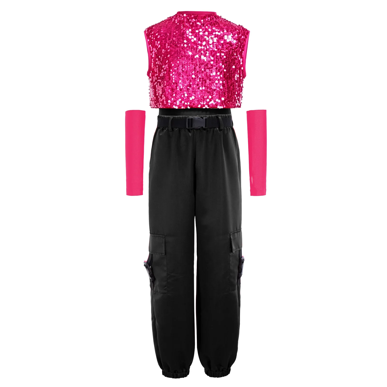 Kids Fashion Streetwear Cargo Pants Teens Hip Hop Clothes Rave Disco Costume for Girls Jazz Dance Outfit Button Bodysuit
