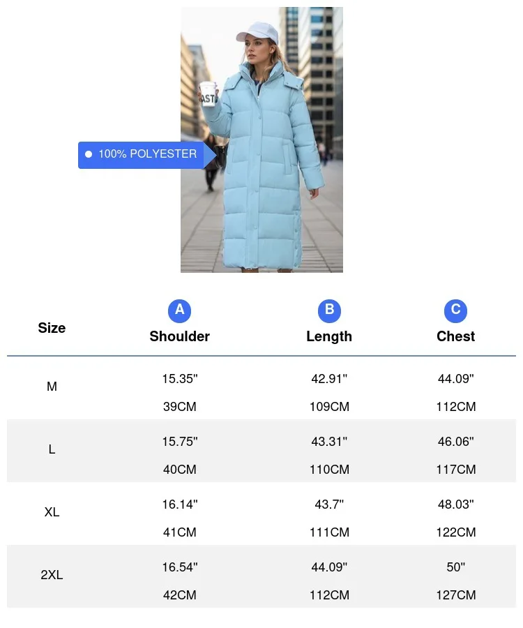 سترة نسائية طويلة مبطنة بالقطن على الطراز الكوري معطف شتوي سميك بطول الركبة إلى الكاحل متضمنة قبعة المعيشة