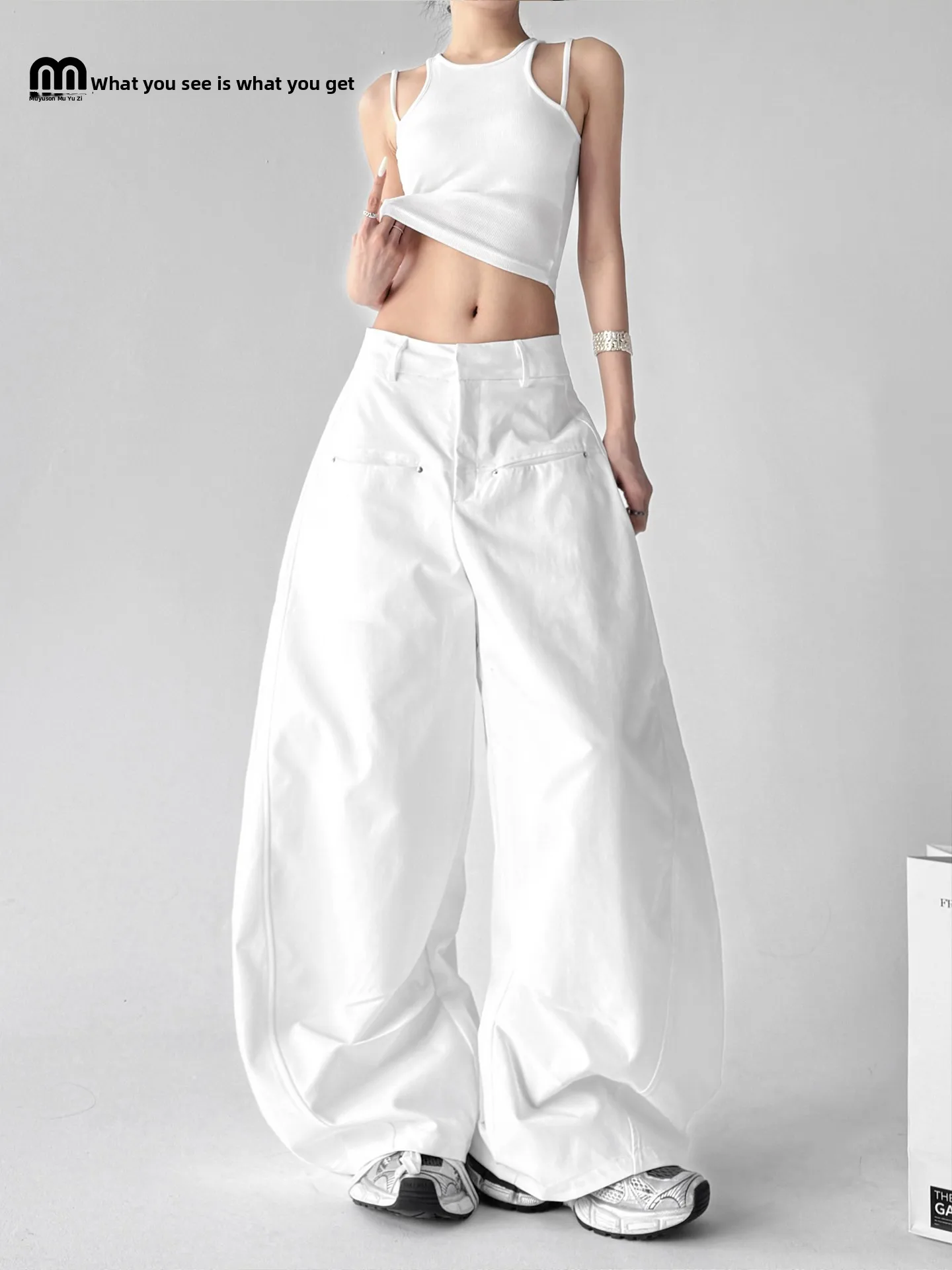 

Женские брюки с высокой талией и широкими штанинами, свободные повседневные рабочие брюки из смесового хлопка, белые, универсальные, удлиненные, для высоких женщин