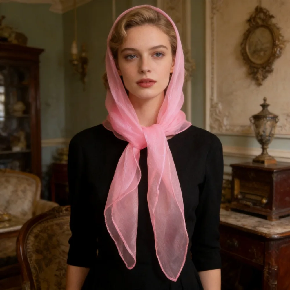 

Women’s Stylish Square Satin Scarf, Luxury Hijab Hair Band Neckerchief Shawl Wrap