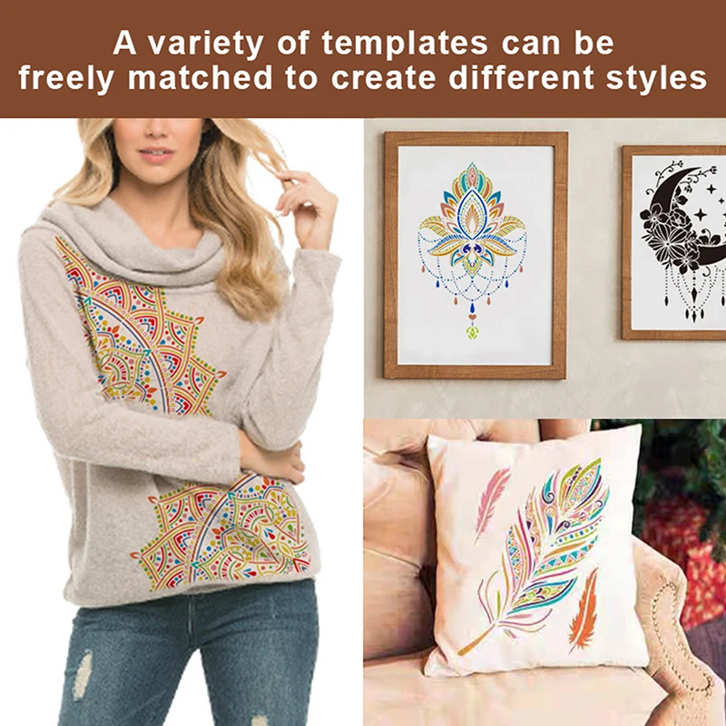 Mandala Stencils para Pintura de Parede, Scrapbook Colorir, Embossing Album, Decorative Paper Card Template, DIY Template, 12PCs