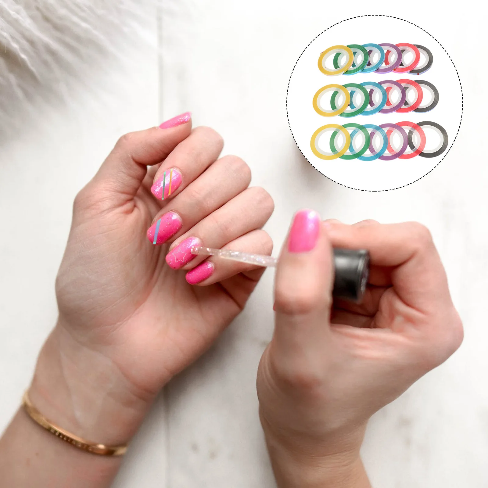 18 لفة من شريط الأظافر المعدني، خطوط لاصقة ملونة للاستخدام في صالونات التجميل المبتكرة لتزيين الأظافر في المهرجانات #6