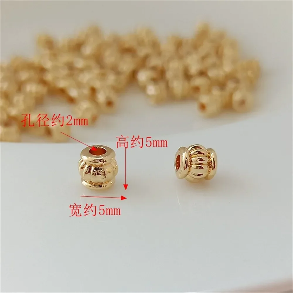 14K Gold-encrusted Bucket Bead Melon Pattern Mini Spacer Bead and String Bead Jewelry Loose Bead Handmade DIY Accessory Material