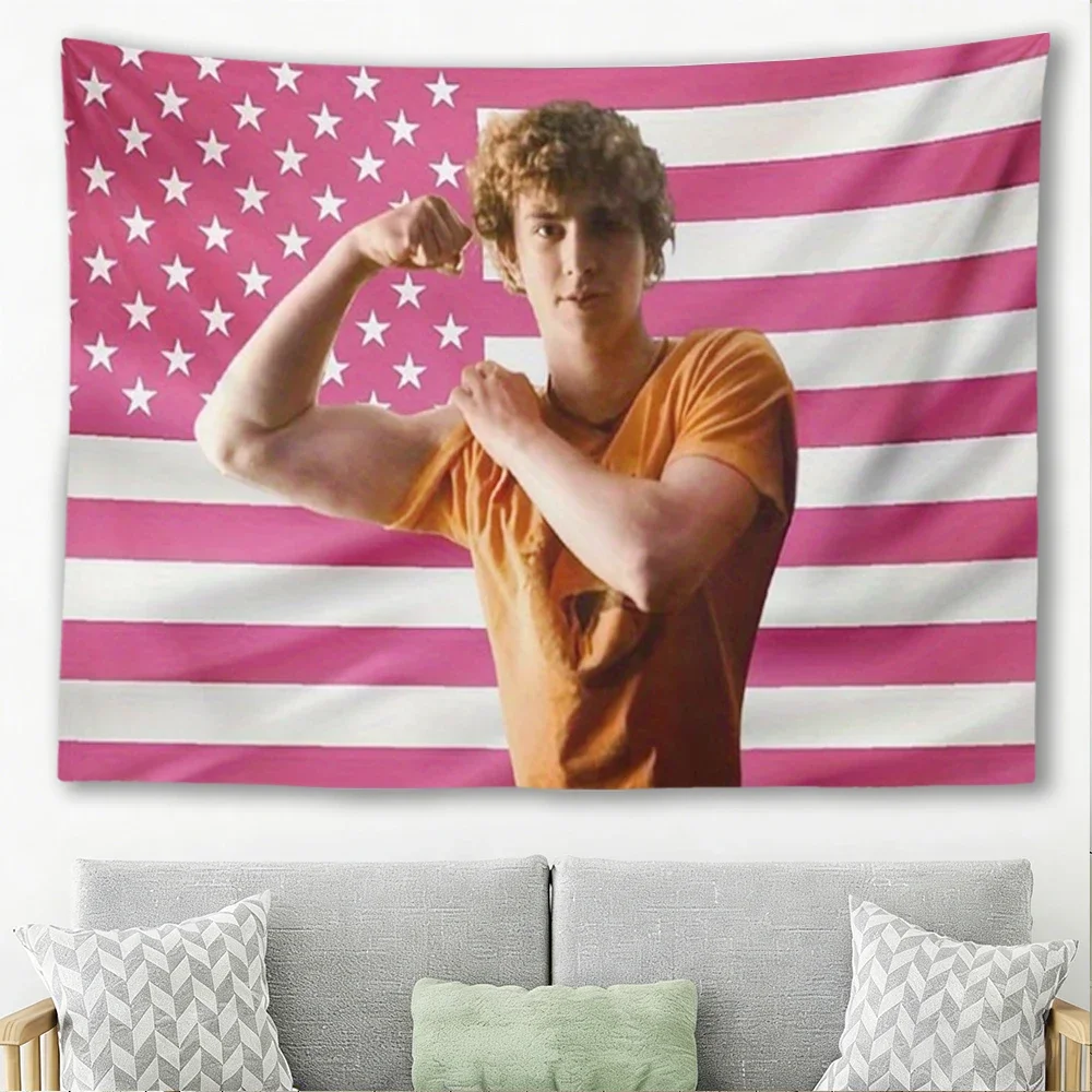 W-Walker Scobell Pink American Flag Tapestry Young Actor Portrait Wall Hanging Dorm Bedroom Fan Banner