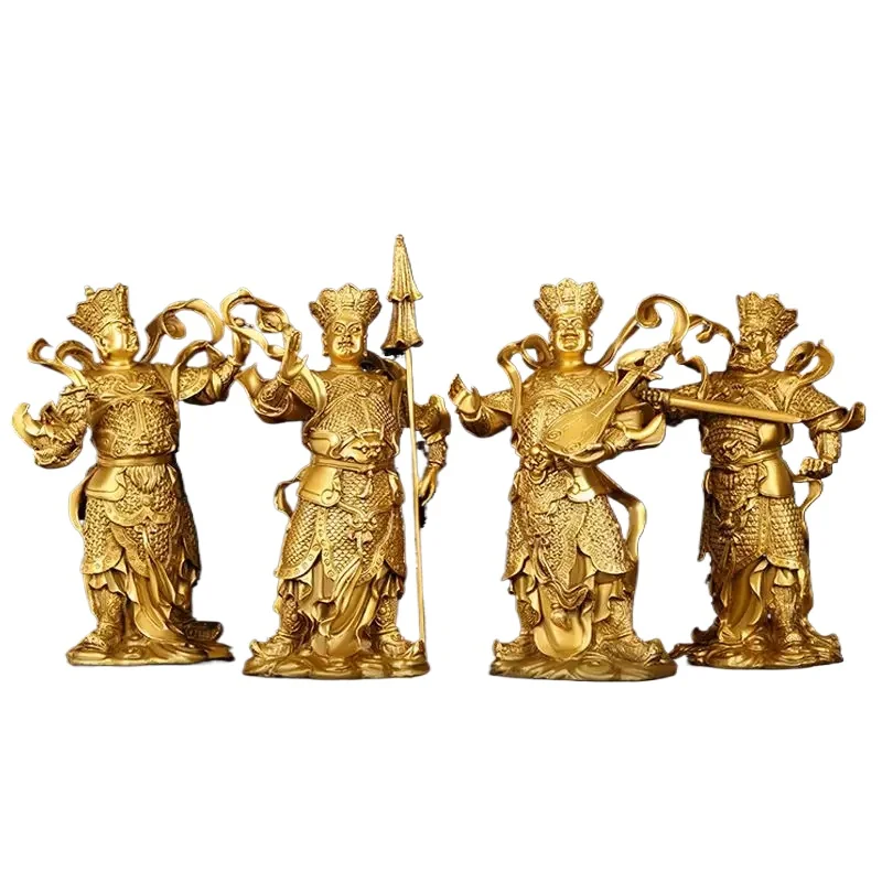 MOYU 4pcs/set Fengshui Copper Chinese The Four Heavenly Kings Statue Home Buddha Hall Buddha Decor