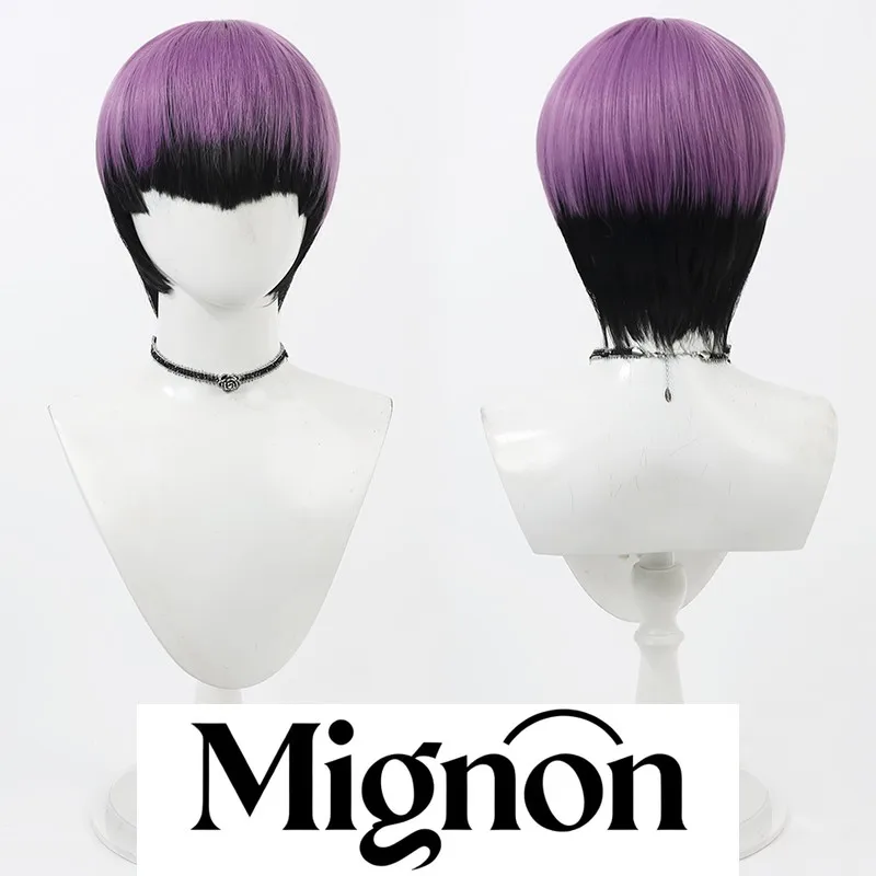 Kaiju Nr. 8 Hoshina Soshiro Cosplay-Perücke, lila, schwarz, mit Farbverlauf, Kopfhaut, Halloween-Geschenk