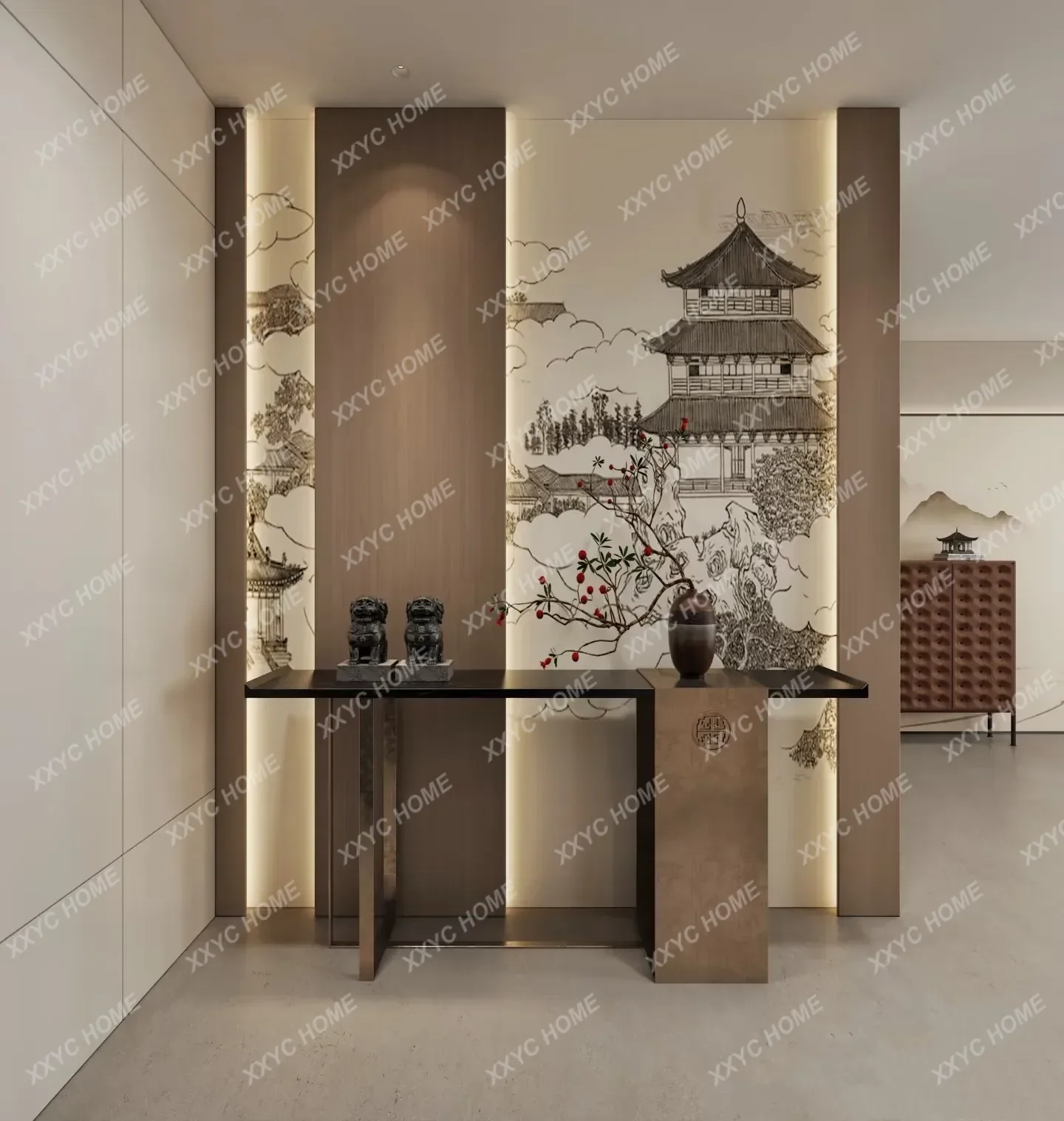 NN Song-style aesthetics, retro porch, strip case, entrance porch table, simple solid wood porch  FT
