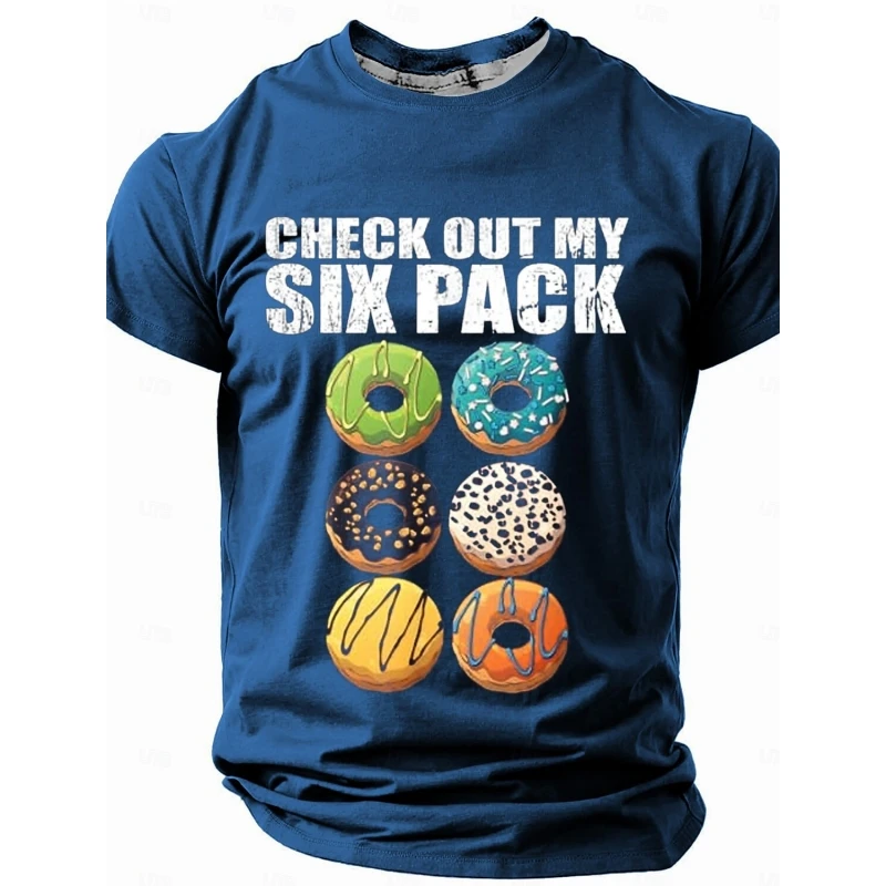 Men's T-Shirts Outdoor Streetwear Loose O-Neck Pullovers 3d Donut Graphic Short Sleeve Fun Text Print Tee Oversized Men Clothing