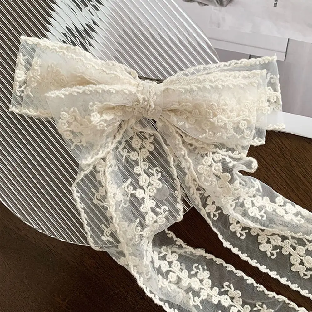 

Elegant French Style Lace Embroidery Hair Clip Sweet Large Lace Bow Hair Clip Temperament Princess Women Hairpin Hair Accessory