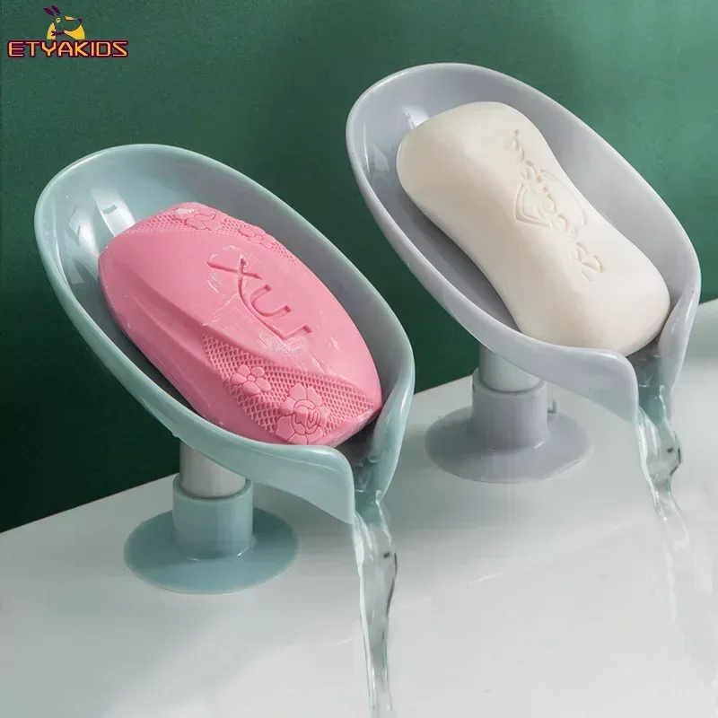 1pcs New Drain Soap Holder Leaf Shape Soap Box Suction Cup Tray Drying Rack for Baby Bath Shower Organizers Bathroom Accessories