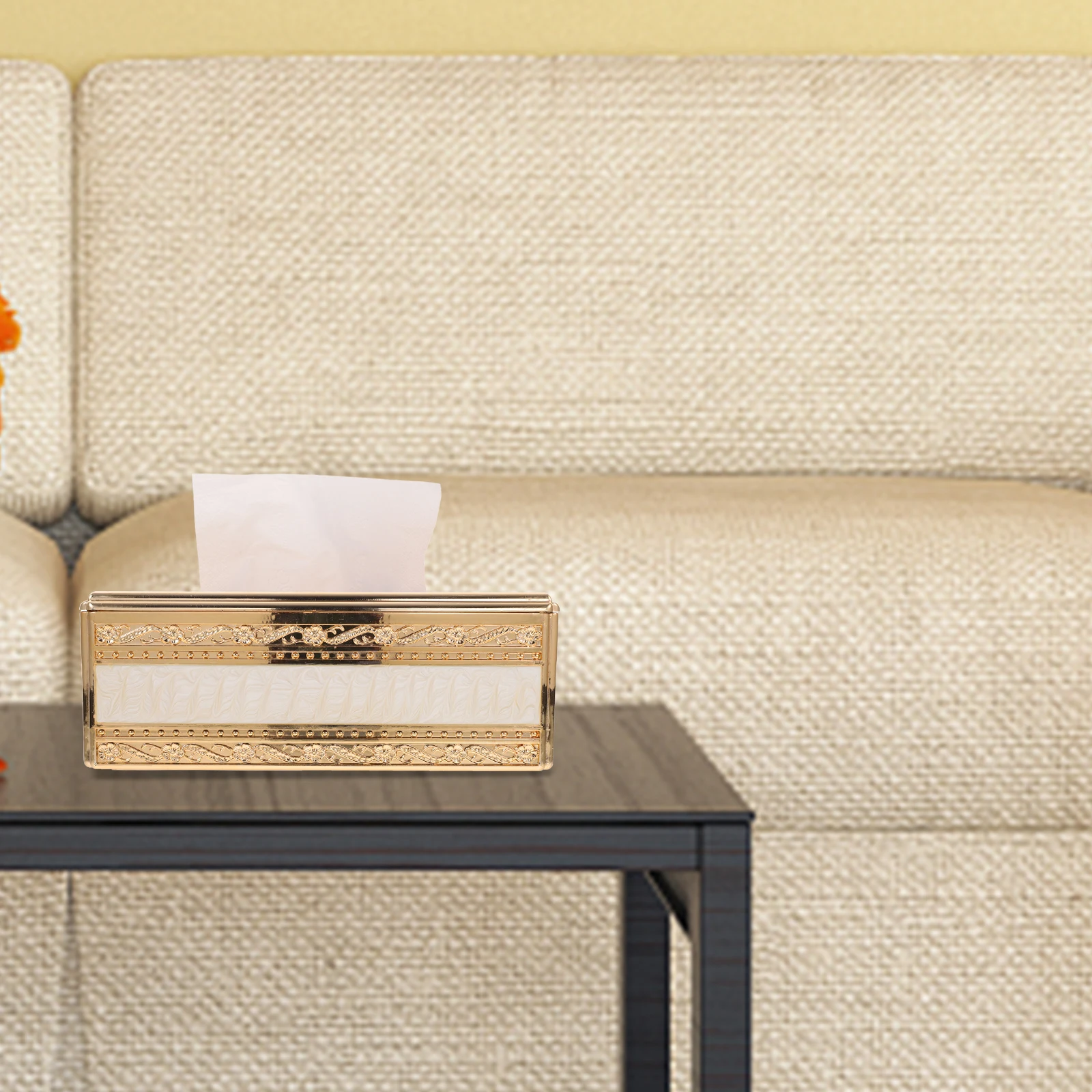 

Embossed Tissue Box Luxury Acrylic Gold Plated Paper Towel Holder For Home Hotel Living Room Modern Tissue Storage Case