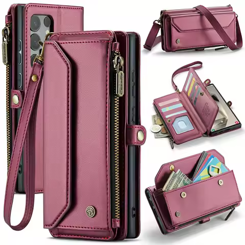 for Samsung Galaxy S25 Ultra S21 S20 S10 Plus Case Wallet RFID Blocking with 7-Card Holder,Wristlet Shoulder Strap Wallet Case