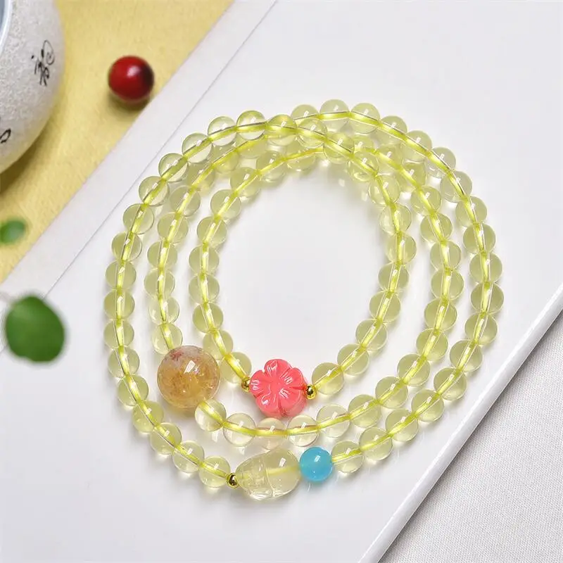 

6 мм натуральный бразильский Pixiu маленький цветок из бисера тройной круг браслет для женщин мужчин любовь хрустальные нити ювелирные изделия подарок 1 шт.