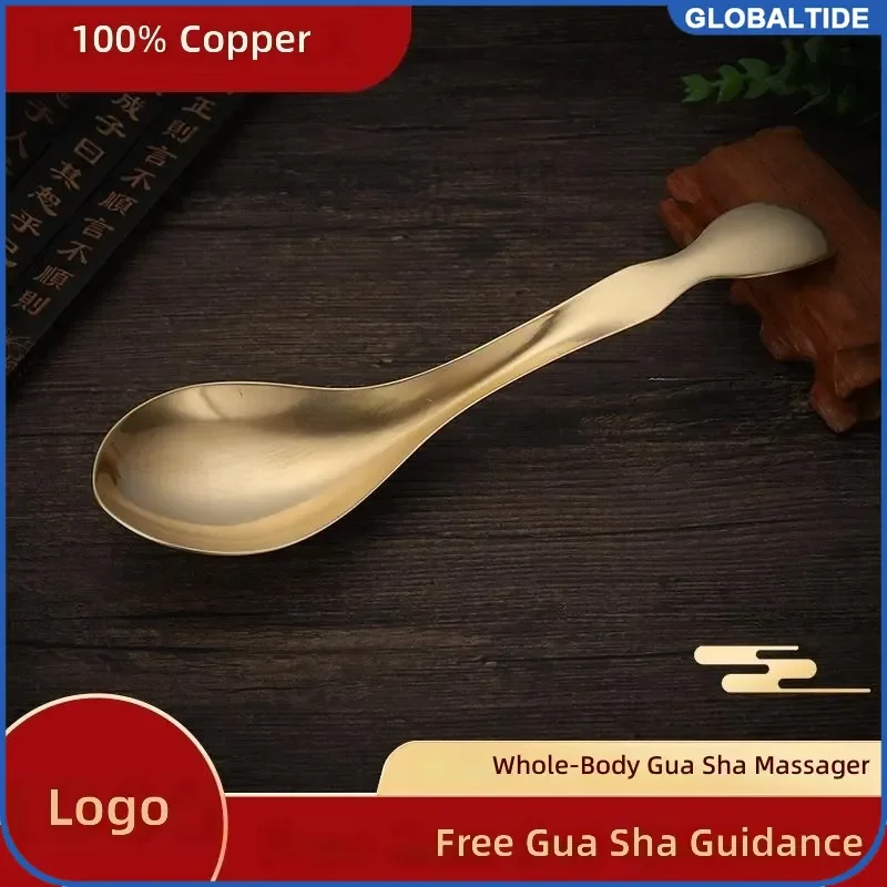 Brass Gua Sha Massage Tool Natural Horn Scraping Board Body Massager Spoon Type Copper Scraping Plate for Muscle Relief