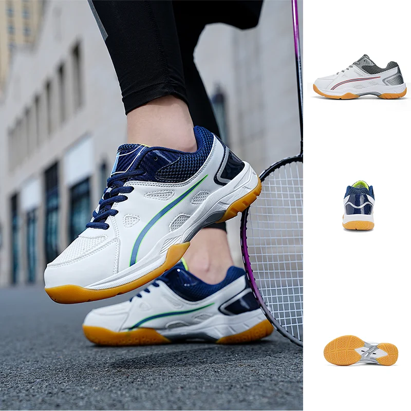 

Badminton shoes with breathable mesh, non-slip and wear-resistant soles, assisting in sports performance.