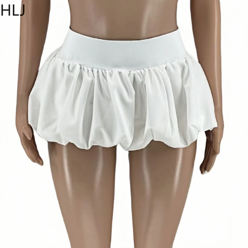 HLJ White Sexy Mesh Ruched Corset Vest Two Pece Sets For Women Strap Slim Crop Top And Puffy Mini Skirts Nightclub Outfits 2024