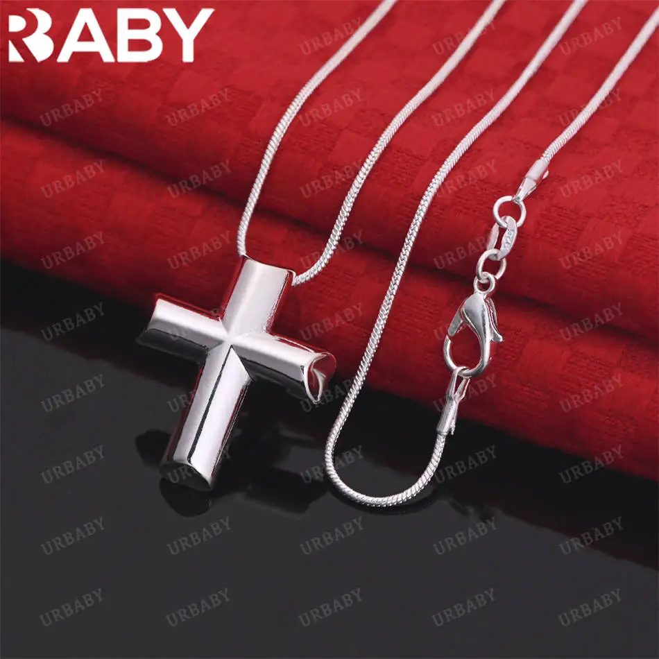 

URBABY 40-75cm 925 Sterling Silver Cross Pendant Necklace For Women Men Anniversary Gift Popular Wild Fashion Romantic Jewelry