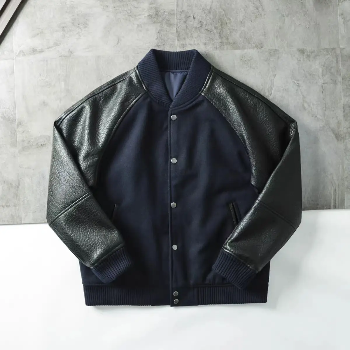 

Winter Wool Blend Baseball Jaet Cotton Coat Thi Outerwear Men's Faion Casual Long Sve Cleanfit Button Closure