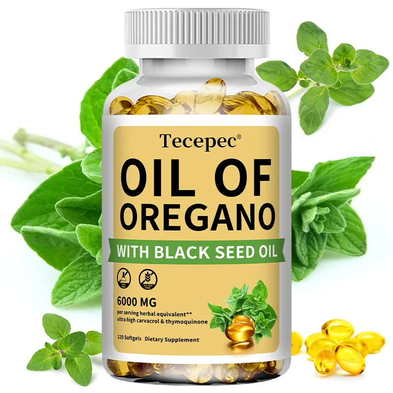 Aceite de Oregano con Aceite de Semilla Negra, 30/60/120 Cápsulas - Extracto 20:1 - Apoyo de la Salud Inmunológico Antioxidante, Suplemento Sin OGM