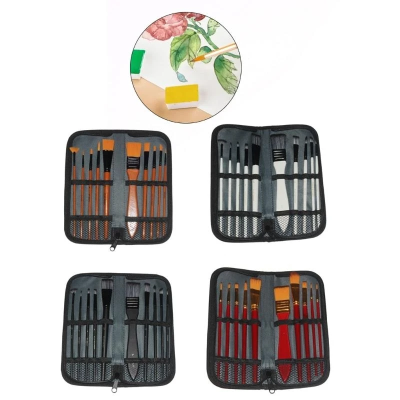10 قطعة مجموعة فرشاة الطلاء للأكريليك النفط الألوان المائية الغواش اللوحة المائية فرشاة الأكريليك فرشاة مع حقيبة الحمل #2