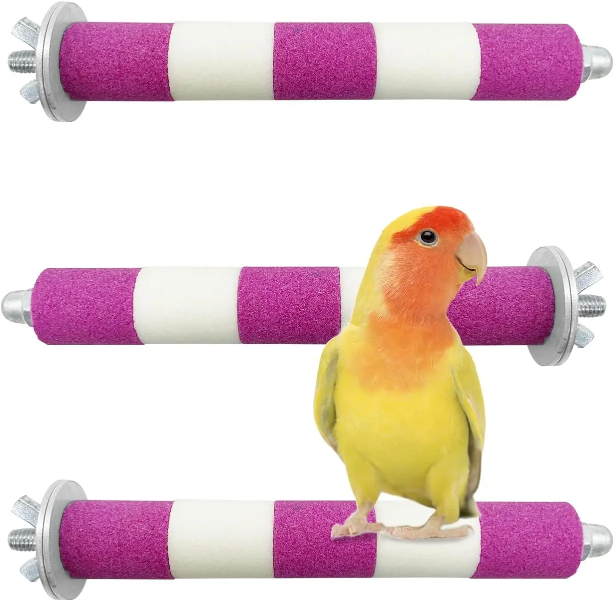 3PCS Bird Perches for Cage， Parrot Perchs Stand Toys with Metal Shaft Colorful Sand Paw Grinding Stick for Bird Cage Accessorie