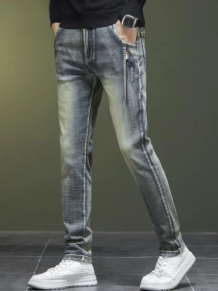 

Trousers Work Wear Male Cowboy Pants Tapered Men's Jeans Spring with Pockets Y2k Vintage Goth Clothing Luxury Regular JJ1205