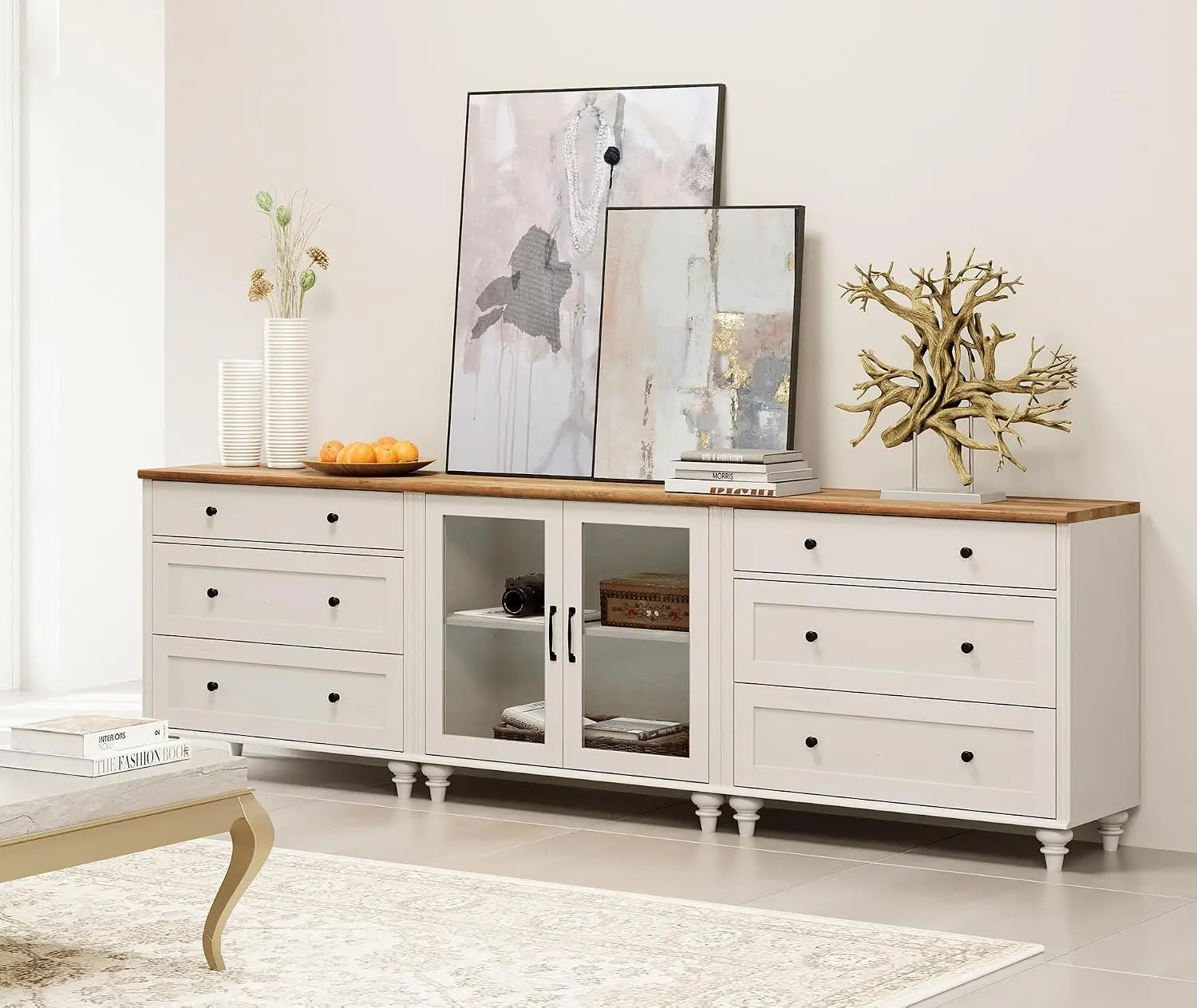 Buffet Server Table 6 Drawers Storage Cabinet Sideboard Cupboard Console Living Dining Room White Brown, Customized