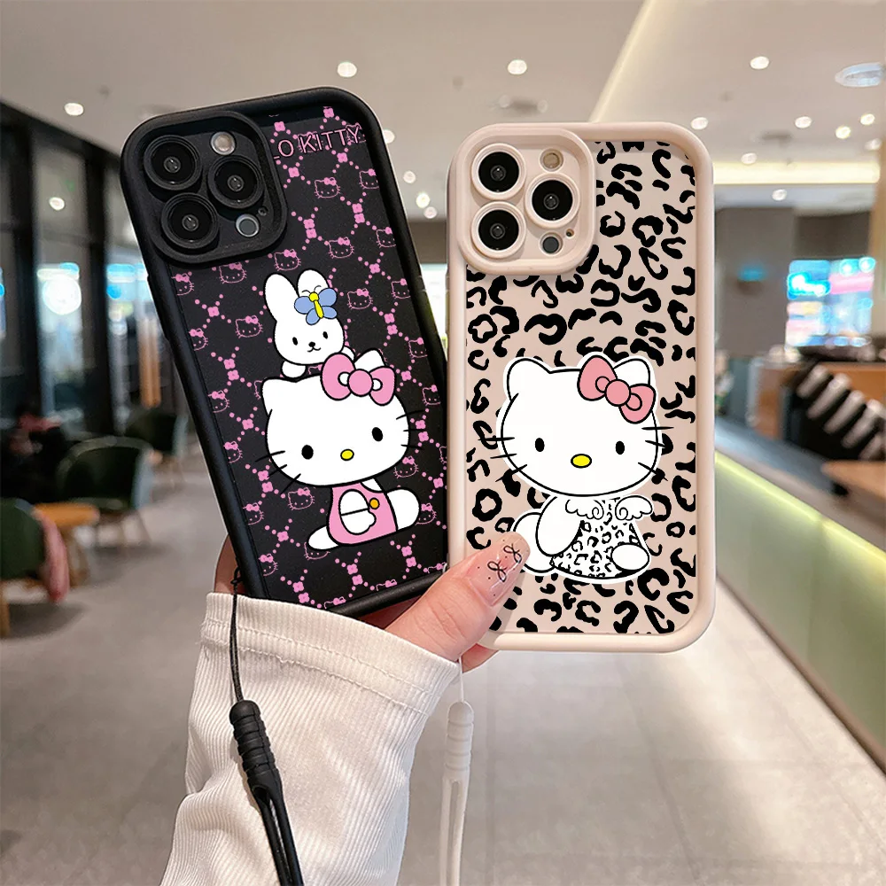 Hello kitty casing ponsel kucing, sarung HP dengan tali tangan untuk Xiaomi Redmi 9A 9C 10 10C 12 12C K30 K40 K50 Note 10 11 12 13 Pro 5G