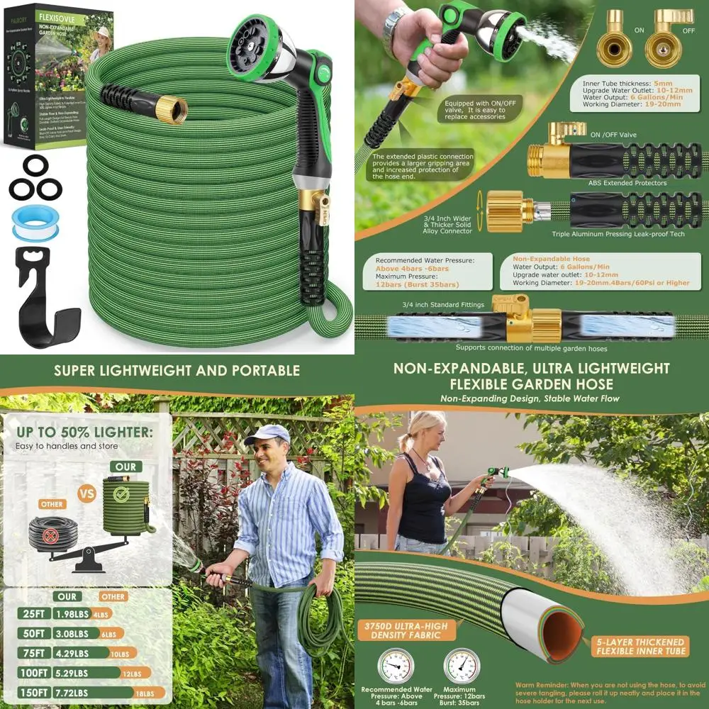 

Легкий гибкий садовый шланг 100 футов с насадкой с 10 узорами, герметичная ткань высокой плотности для прочного полива на открытом воздухе