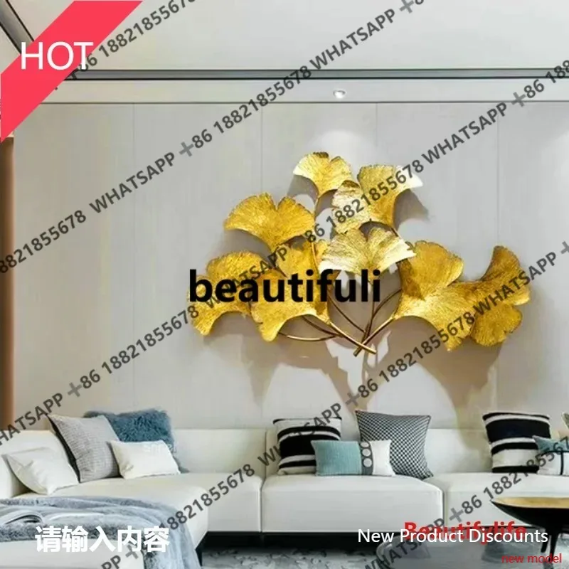Ginkgo biloba metal mural living room sofa background wall decorative painting new Chinese meaning good blessing mural